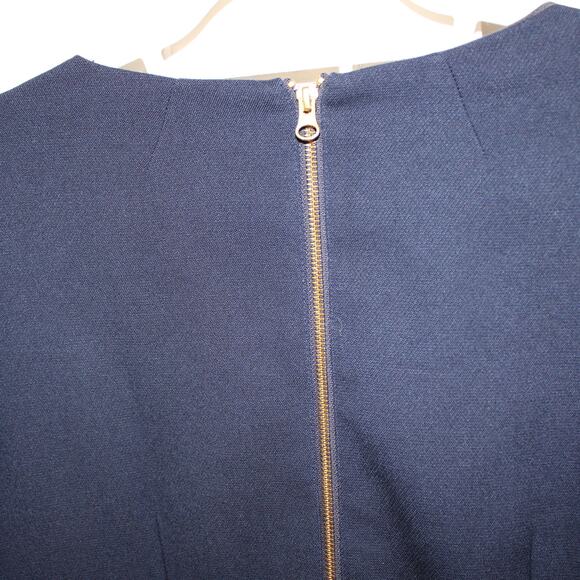J.CREW Faux Leather Trim Navy Blue Black Zip Pocket Straight Dress | 4 - Picture 11 of 14